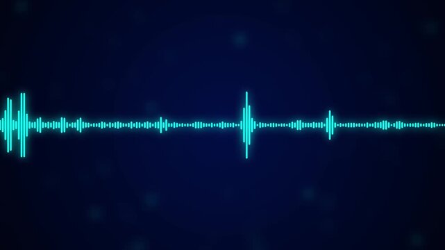 Abstract Glowing audio visualization effect and voice record icon animation on gradient background.