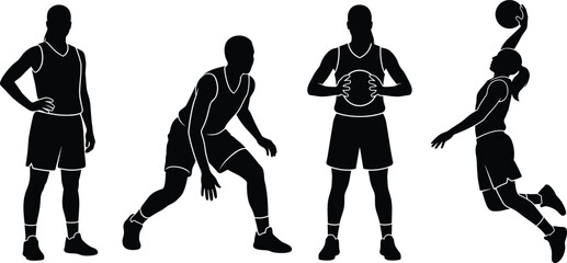 Female Basketball Players Silhouette Set with Athletes Dribbling Passing Standing and Shooting the Ball © ZOGAS 