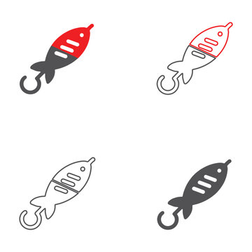 Set of fishing lure icons, vector illustration of fishing bait, fishing equipment, fishing gear, flat design
