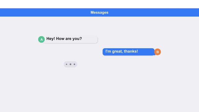 Chat Messaging App Animation - Text Conversation Bubbles Between Two Users, Mobile UI Mockup Motion Graphic