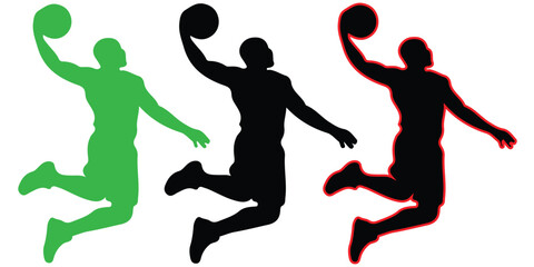 Three silhouette basketball players jumping to shoot ball © MDANISUR