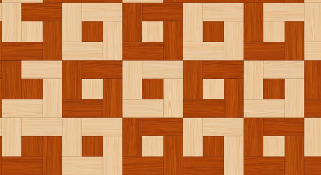 Repeating wood parquet floor pattern with light and dark brown squares
