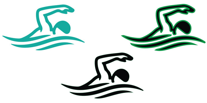 Swimming icons with different colored swimmers