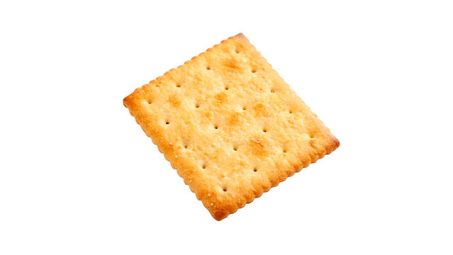 Single crispy golden square cracker biscuit snack food isolated on transparent background cut out