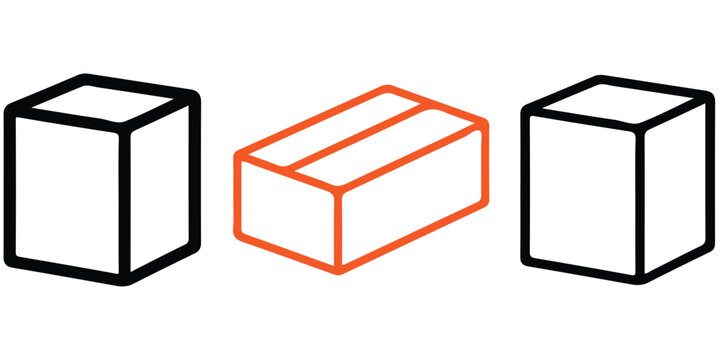 Three isometric cube shapes with black and orange outlines