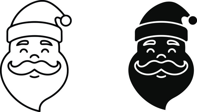 Santa claus face outline and silhouette vector illustration, Santa claus face outline and silhouette icon