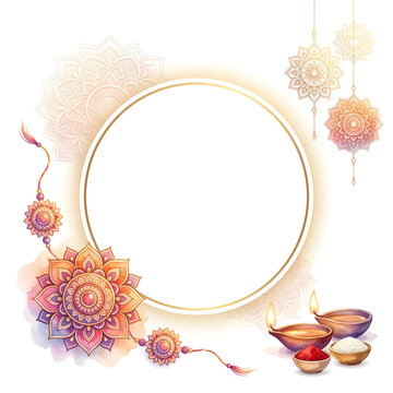 Happy raksha bandhan decorative frame concept on background.