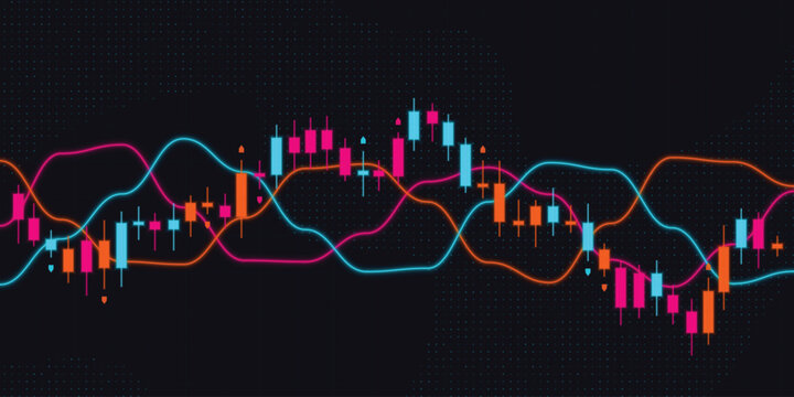 Crypto Candlestick Chart Vector in Retro Synthwave Color Palette Theme