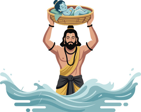 Vasudeva Carrying Baby Krishna Across River Janmashtam