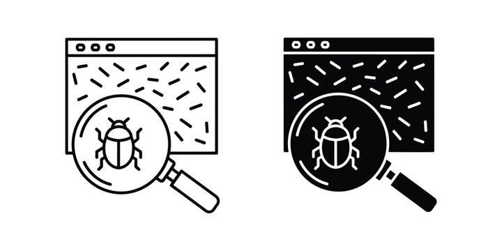 Software bug detection and web development debugging icons set