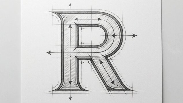 Black white sketch letter cursive font drawn style intricate lines curves creating sense depth dimension lette