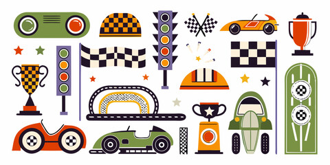 Obraz premium Racing Elements Collection Flat Vector Illustration With White Background