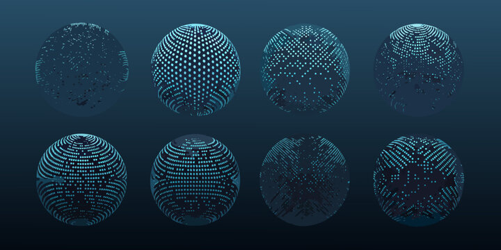 Dot pattern spheres with mesh structures dark blue vector illustration
