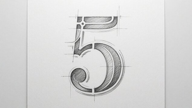 Black white sketch number simple hand-drawn style thin lines shading center top half slightly larger than bott
