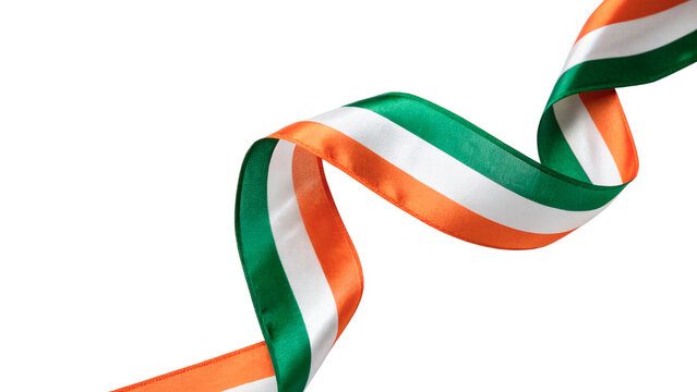 Vibrant flying ribbon banner with Italian national flag colors isolated on a transparent background