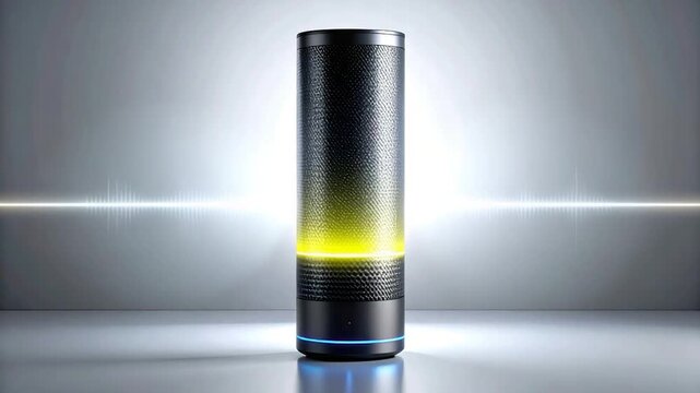 A cylindrical device with texture and yellow light, on a luminous surface
