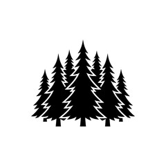 Obraz premium Pine forest scenery featuring cluster of evergreen trees with conical shapes standing together as woodland nature element for landscape graphic design projects monochrome vector illustration art style