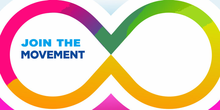Colorful infinity loop graphic with text on a white background
