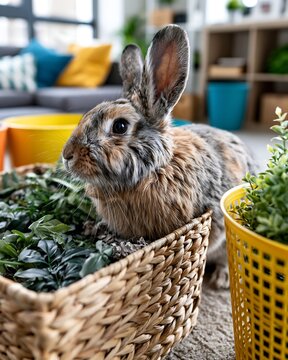 Domesticated Rabbit (Oryctolagus cuniculus) Relax At Home Indoors