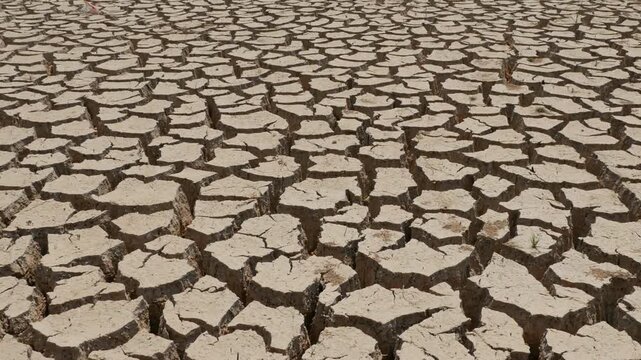 Dry Cracked Earth Surface  Due to Severe Drought and Heatwave, Climate change and sever heat and high Temperature. Water scarcity and no rain concept. 