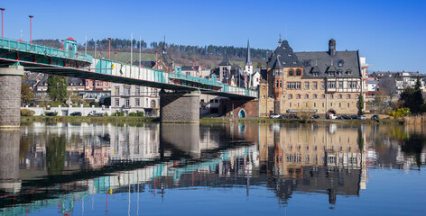 Naklejka premium Panorama of the bridge over the Mosel river in Traben-Trarbach, Germany