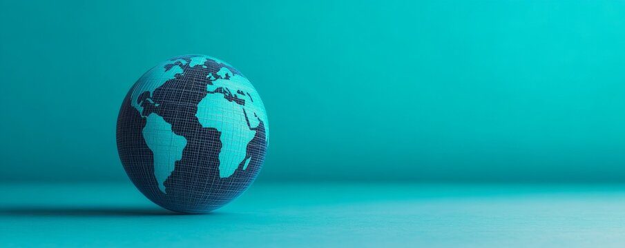 Subject An egg-shaped object featuring a map of the world (Earth). Composition Centered vertically, slightly left of center, standing upright on a flat surface. MinimalistStudio