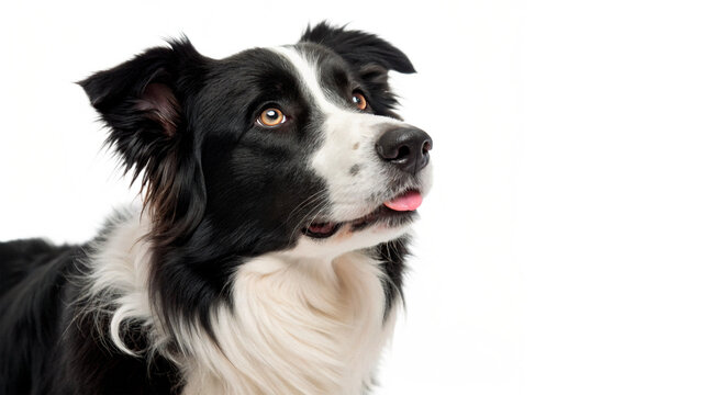 Cute domestic black and white border collie dog isolated on a transparent background