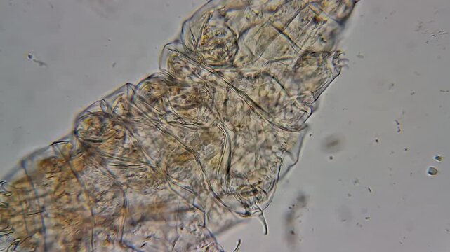 Tardigrade water bear moving under microscope at 400x magnification