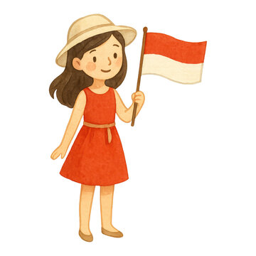 PNG Girl holding Indonesian flag.
