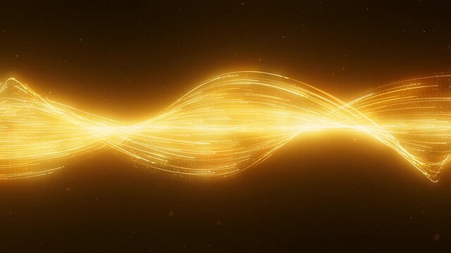 Golden Twin Wave Swirl Forms A Smooth Futuristic Energy Flow On Dark Background.