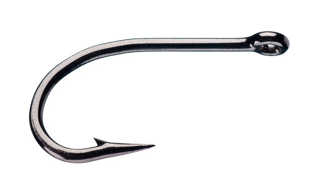 Isolated shiny metal barbed fish hook for sport fishing and angling equipment