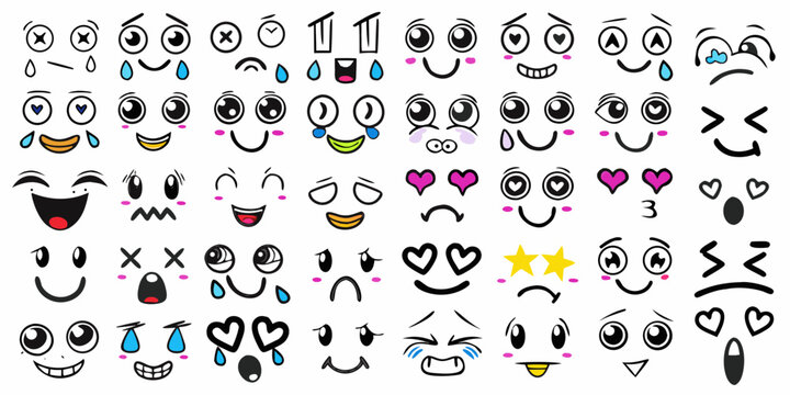 Collection Of Cartoon Facial Expressions Vector Illustration