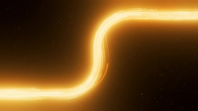 Golden Light Trail Makes A Sharp Upward Turn Through Dark Futuristic Data Space.