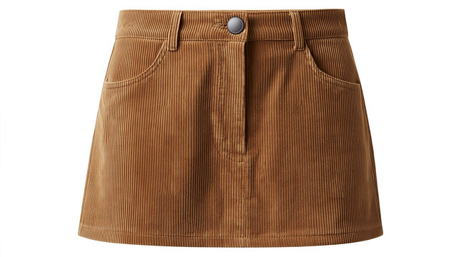 a brown corduroy mini skirt on a transparent  background. 