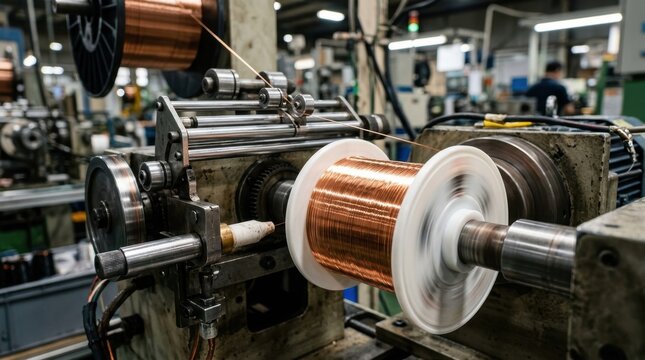 Wire Spooling Machine Winding Copper Wire Spool in Industrial Production Workshop for Manufacturing and Electrical Cable Making