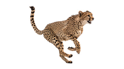 Wild African cheetah spotted big cat running forward actively isolated on transparent background © Arina