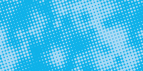 Fototapeta premium Halftone dots on blue background. Comic pop art style blank layout. Template design for comic book, presentation, sale or web banner. Vector illustration