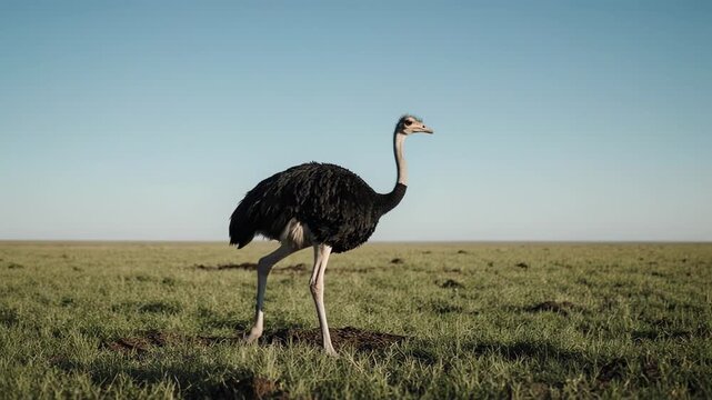 ostrich walking in natural grassland habitat