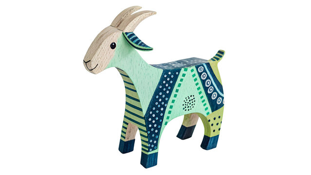 Geometric low poly blue goat farm animal statue isolated on a transparent background