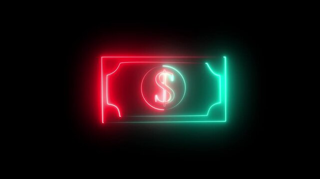 Money stack. Hundred dollars of America dolar. Falling money isolated, us bill black background 4K video animation.