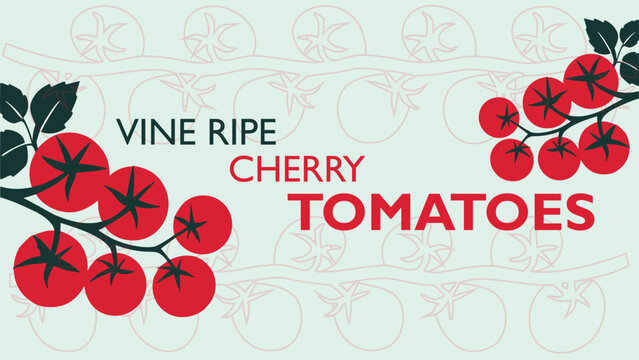 Vine ripe cherry tomatoes illustration background, product label design