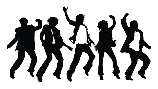 Group of diverse young adults dancing in a lively party scene with bright colorful lights and energetic movement