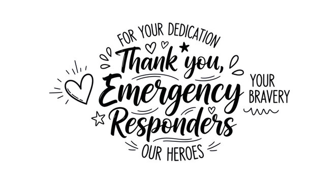 Thank you emergency responders typography message for heroes