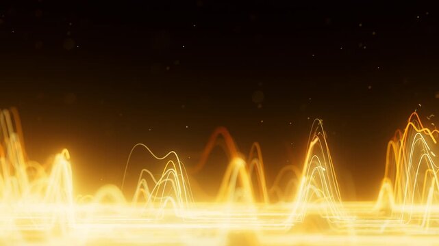 Golden Distorted Waveform Rises From A Bright Line On A Dark Futuristic Background.