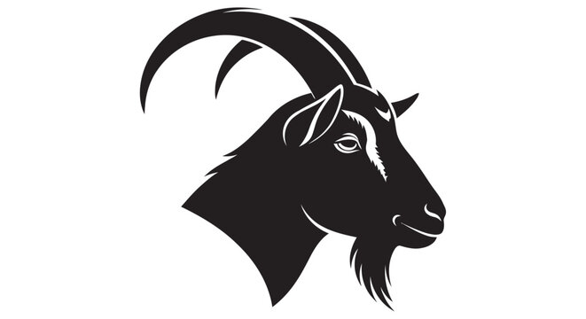 Ibex head silhouette against a white background a striking animal form