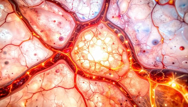 Intricate Network of Human Blood Vessels in Detailed Microscopic View