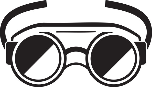 A pair of goggles with round lenses and a headband sits isolated on white