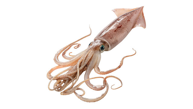Fresh raw whole squid calamari seafood ocean catch ingredient isolated on transparent background