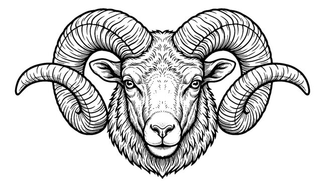 Front View Ram Head Vintage Engraving Animal Portrait Vector Illustration