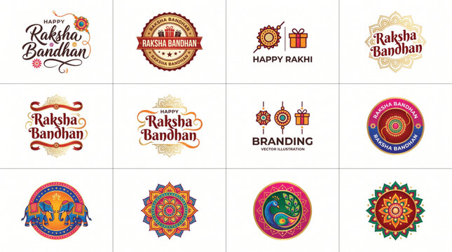 Collection of Raksha Bandhan Logo Designs with Decorative Rakhi Icons for Festival Branding and Greeting Templates
